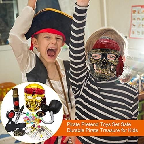 Tengan Çocuklar Korsan Pretend oyuncak seti, Korsan Hazine Parti İyilik Seti, Korsan Aksesuarları ile Kafatası Maskesi, Paralar,