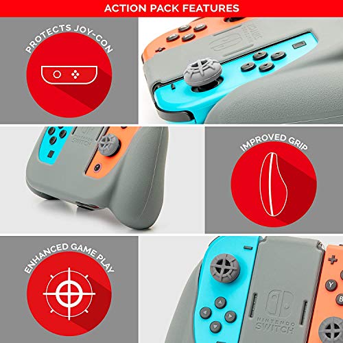 RDS Industries Nintendo Switch Joy-Con Aksiyon Kavrama ve Başparmak Sapları-Kırmızı Dokulu Silikon-Resmi Nintendo Lisanslı