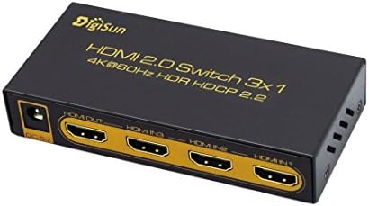 DigiSun UH831 HDMI 2.0 3x1 Anahtarı, HDMI 3'ü 1 arada, 4K @ 60Hz'e kadar destek, HDMI ile uyumlu HDCP 2.2 ve HDR 1.4/1.3/1.2/1.0