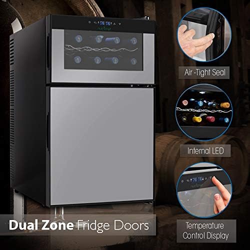 NutriChef PKTEWBC240 Şarap Soğutucu ve Mini Buzdolabı – İki Kapılı 8 Şişe Soğutucu Mahzeni Top-16 Can İçecek Buzdolabı, Dijital