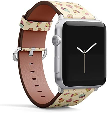 Apple Watch Serisi ile uyumlu 7/6/5/4/3/2/1 (Küçük Versiyon 38/40 / 41mm) Deri Bileklik Bileklik Yedek Aksesuar Bandı + Adaptörler-Cupcake