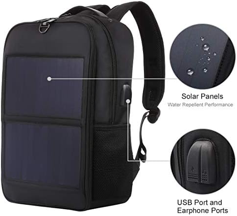 Saplı ve USB Şarj Portlu 14W Güneş Paneli Güç Sırt Çantası Laptop Çantası (Siyah)