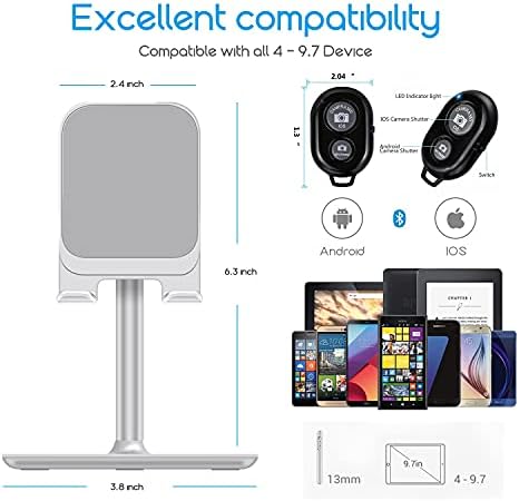 Cep Telefonu Standı + Bluetooth Kamera Uzaktan Kumanda Deklanşör, Masa Tablet Telefon Standı Tutucu iPad iPhone Android Smartphone