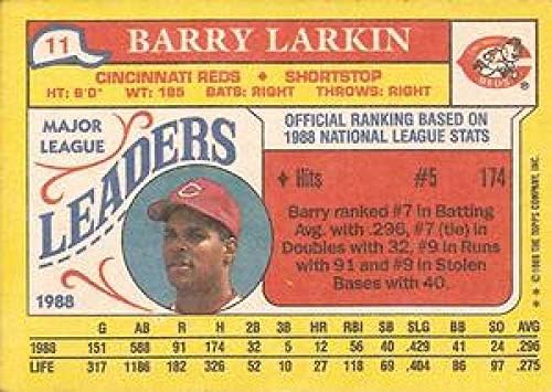 1989 Topps Mini Liderler 11 Barry Larkin Cincinnati Reds MLB Beyzbol Kartı NM-MT