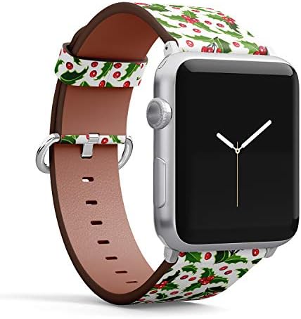 Apple Watch Serisi ile uyumlu 7/6/5/4/3/2/1 (Küçük Versiyon 38/40 / 41mm) Deri Bileklik Bileklik Yedek Aksesuar Bandı + Adaptörler-Christmas