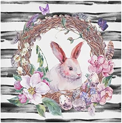 Paskalya tavşanı ve Çiçekler Bez Peçeteler Yıkanabilir mutfak masa süsü Peçeteler 20 inç Ev Partisi için 4 Set