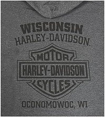 Harley-Davidson Erkek Sentinel H-D Fermuarlı Pamuk Karışımlı Kapüşonlu Sweatshirt, Kömür Heather