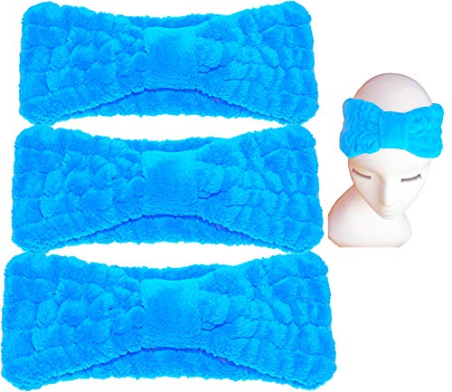 3 PAKET(Mavi) Mikrofiber Papyon Kadın Güzellik Bantlar, Extrame Yumuşak ve Ultra Emici, konfor yıkama Makyaj Maskesi Duş Yüz