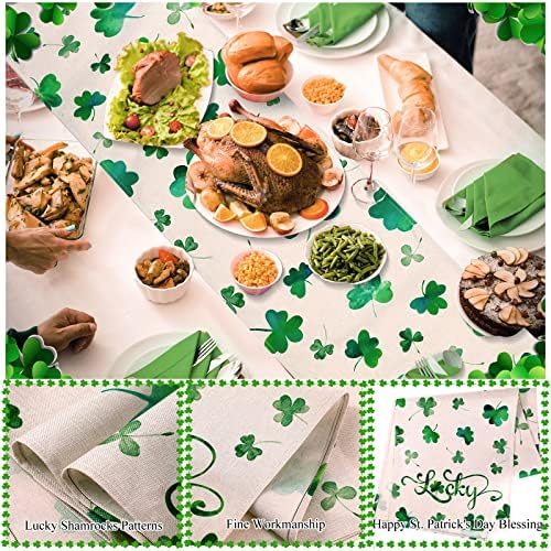 2 Parça Shamrocks Masa Koşucu Şanslı Mutfak Yemek Masası Koşucu St patrick Günü Süslemeleri Yeşil Masa Koşucu Mevsimsel Masa