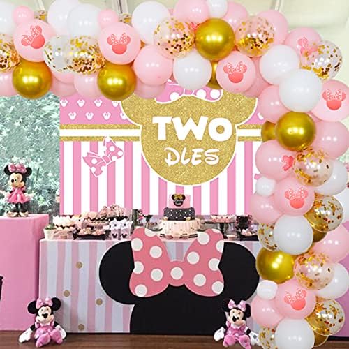 2nd Minnie Temalı Doğum Günü Parti Malzemeleri Oh Twodles Minnie Zemin Pembe Altın Balon Çelenk ve Kemer Kiti Kızlar Ikinci