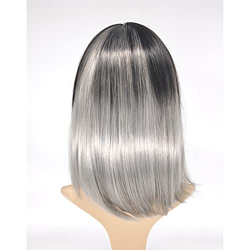 Ombre Gri Bob Peruk Kısa Düz sentetik peruk ısıya dayanıklı iplik Saç Omuz Uzunluğu Natrual Görünümlü Cosplay Parti Peruk Kadınlar