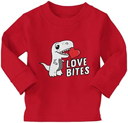 Aşk Isırıkları-Dinozor Kalp Sevimli Kelime oyunu Bebek / Yürümeye Başlayan pamuklu jarse T-Shirt