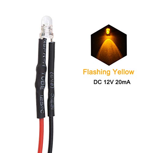 uxcell 5 adet DC 12 V 3mm ön kablolu LED, yanıp sönen sarı ışık yuvarlak üst şeffaf Lens, ışık yayan diyotlar ile kenar