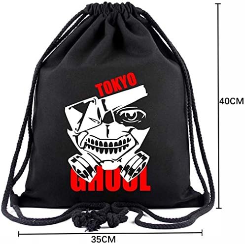 Roffatıde Anime Tokyo Ghoul Ken Kaneki Maske İpli Çanta Baskılı Spor Sackpack Dize Çanta Tuval İpli sırt Çantası Siyah