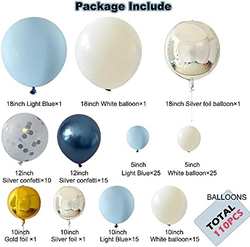 VCGUDOE Macaron Mavi Beyaz Siliver Balon Paketi 110 PCS 18 inç 10 inç 5 inç İçin Nişan, Düğün, Doğum Günü Partisi, Bebek duş,