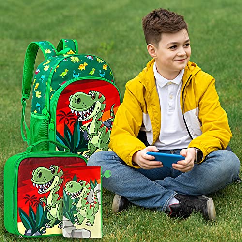 Boys için 3 ADET Dinozor Sırt Çantası, 16 Okul Öncesi Bookbag ve Öğle Yemeği Kutusu