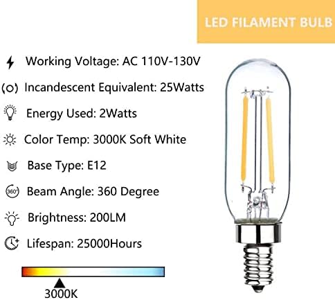 E12 şamdan ampul 25 W T6 LED ampul Dim 3000 K yumuşak beyaz, 2 W Vintage LED Filament Edison mum ampul için avize tavan ışık,