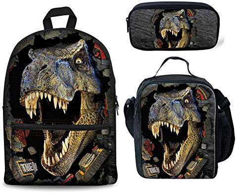 INSTANTARTS Tuval Okul Sırt Çantası Satchel Hayvan T-rex Bookbag Set Öğle Yemeği Çantası Kalem Çantası