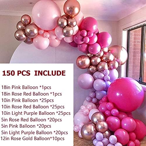 ONANA Sıcak Pembe Balon Çelenk Kemer Kiti, 150 Pcs Pembe Gül Altın Krom Balonlar için Doğum Günü Düğün Parti Balonlar Süslemeleri,