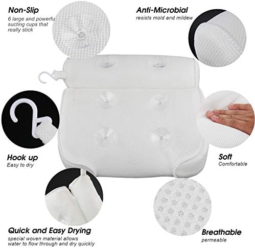 YQN Banyo Yastığı, 4D Hava Mesh Teknolojisi ve 6 Vantuzlu Küvet Spa Yastığı, Baş, Sırt, Omuz ve Boynu Desteklemeye Yardımcı