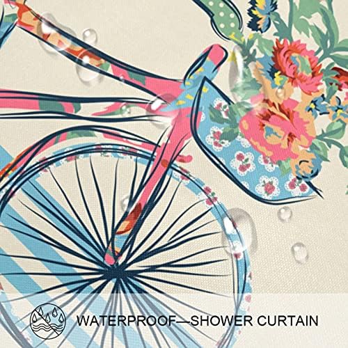 Vintage Retro Bisiklet Çiçek Kelebek Kuşlar Duş Perde Setleri ile Kilim, su geçirmez Kumaş Polyester Banyo Duş Perde Liner