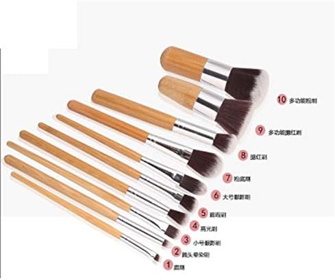 CHYSP 11 adet Doğal Bambu Kolu Makyaj Fırçalar Set Vakfı Karıştırma Kozmetik Makyaj Aracı Set