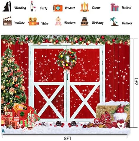 CHAİYA 8X6FT Noel Kırmızı Ahır Ahşap Kapı Zemin Fotoğraf Noel Ağacı Kar Hediye Duvar Zemin Parti Fotoğraf Arka Plan Aile Tatil