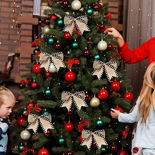 Syhood 12 Parça Noel Çuval Ekose Yay Noel Buffalo Ekose Yay Noel Dekorasyon Yay Noel Ağacı El Sanatları Ev Dekorasyon için