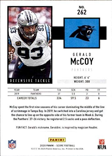 2020 Skor 262 Gerald McCoy Carolina Panthers NFL Futbol Kartı NM-MT