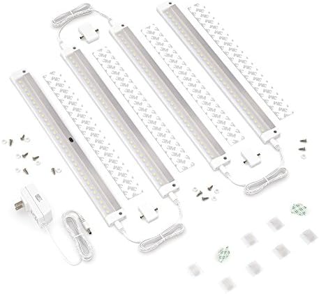 EShıne Beyaz Kaplama 4 Panel 12 İnç LED Kısılabilir Dolap Altı Aydınlatma Kiti, El Dalgası Aktif-Fotoselli Karartma Kontrolü,