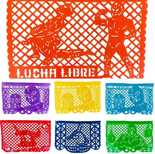 TexMex Eğlenceli Şeyler Lucha Libre Meksikalı Güreşçiler Plastik Papel Picado-10 BÜYÜK Panelden 1 İplikçik (16 Ft Uzunluğunda)