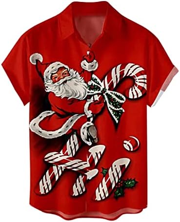 HONGJ Noel Gömlek Mens için, komik 3D Noel Baba Baskılı Tops Kısa Kollu Düğme Aşağı Ev Partisi Rahat Gömlek