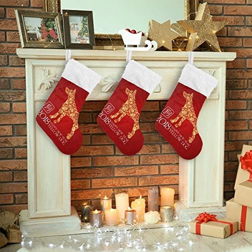 YUEND Aile Tatil Noel Partisi Süslemeleri için Büyük Beyaz Peluş Trim ile Hayvan Kırmızı Köpek Noel Stocking Kitleri Klasik