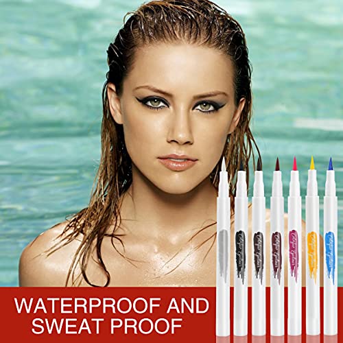 POPMISOLER 7 Renk Sıvı Eyeliner Renkli Set, Kalıcı Su Geçirmez Renk Eyeliner Kalem, Madde Beyaz Eyeliner Leke Geçirmez Renkli