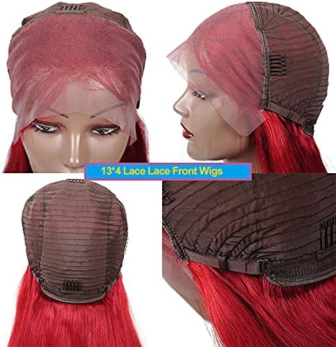 Sentetik Peruk Düz Kırmızı Uzun Dantel Ön İnsan Saç Peruk kadın Peruk Günlük Partiler için Uygun (Yüksek Sıcaklık Fiber 8-26