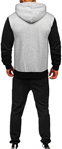 HONGJ Patchwork Eşofman Mens için, Renk Blok Düğme Kapşonlu Casual Tişörtü Beyzbol Sweatpants 2 Parça Kıyafetler Set