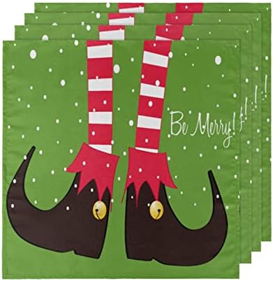 Noel elf'in Bacaklar Bez Peçeteler Set 4 - 20x20 İnç, Karikatür Yıkanabilir Kullanımlık Polyester Yemeği Masa Peçeteler için