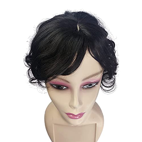 Anemon Saç Kıvırcık Dalga İnsan Saç Topper Peruk Klip Saç Patlama Fringe Kadınlar için 10 inç Yan Kısmı Taç Wiglets Hairpieces