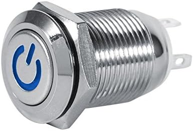 LED Düğme Anahtarı, 12mm Su Geçirmez Toz Geçirmez LED Güç Anahtarı Metal Anlık Tip LED Push Button Anahtarı(Mavi)