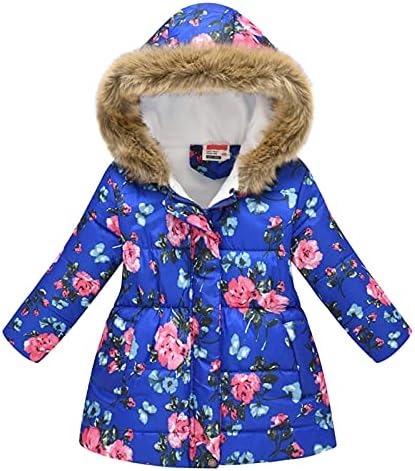 Kız ceket sıcak pamuk ceket suya dayanıklı kapşonlu çocuk yürümeye başlayan çocuk kış çiçek baskı Parka dış giyim kapüşonlu