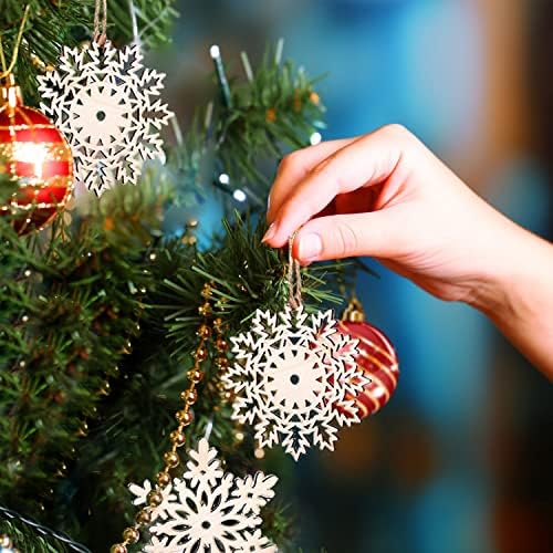 Ahşap Noel Süsler Kar Tanesi 4 inç BUXUIEY 24 Pcs Bitmemiş Ahşap Merhemler Toplu ile Sicim için Noel Ağacı Asılı Süslemeleri
