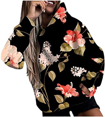 Nulaırt Bayan Uzun Kollu Tişörtü Çiçek Baskı Hoodies Moda Kazak Kazak Kapüşonlu Üstleri Rahat Gömlek Bluz