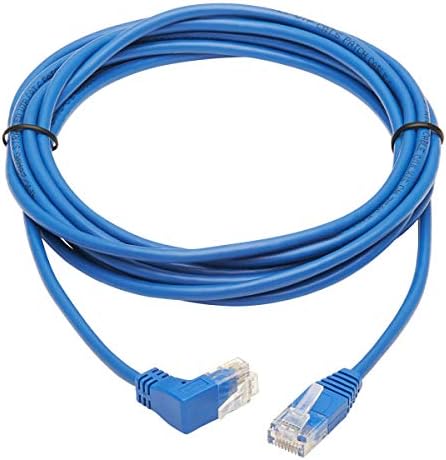 Tripp Lite Aşağı Açılı Cat6 Ethernet Kablosu, Gigabit Kalıplı İnce UTP Ağ Yama Kablosu, Mavi, 1 ft. (N204-S01-BL-DN)