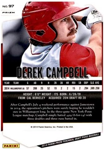 2014 Panini Prizm Çok Yıllık Taslak Seçtikleri Kırmızı Beyaz ve Mavi Pulsar Ödülleri 97 Derek Campbell Philadelphia Phillies