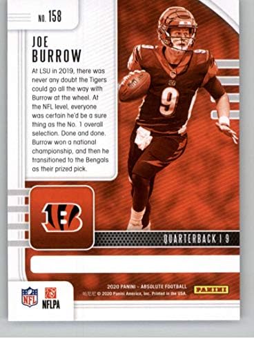 2020 Panini Mutlak 158 Joe Burrow RC - Cincinnati Bengals (RC-Çaylak Kartı) NFL Futbol Kartı NM-MT