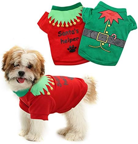 HYLYUN 2 Paket Noel Köpek Gömlek - Baskılı Köpek Gömlek Pet T-Shirt Sevimli Köpek Giyim Küçük Köpekler ve Kediler için Noel