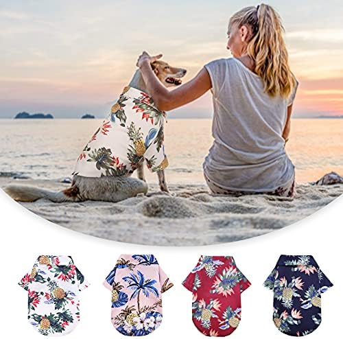 Kuoser Köpek Hawaii Gömlek, Pet Serin Yaz Özel Polo T-Shirt, Pet Köpek Yaka T-Shirt, Ananas ve Plaj Hindistan Cevizi Ağacı