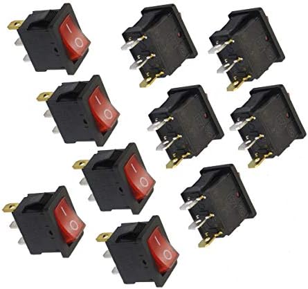 Aexıt 10 Pcs Duvar Anahtarları SPDT Kırmızı Işıklı AC 250 V / 6A için 125 V / 10A Tekne Dimmer Anahtarları Rocker Anahtarı