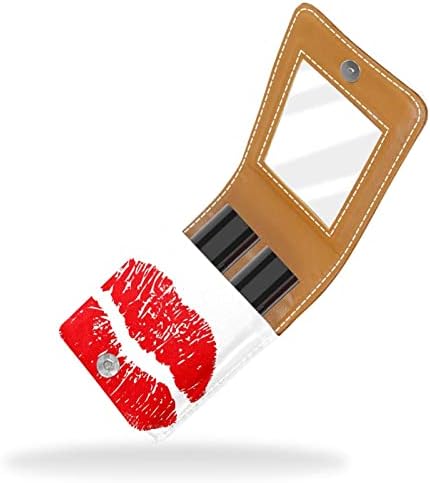 Çanta Mini Kozmetik Çantası için Ayna Ruj Tutucu ile kırmızı baskı öpücük dudaklar Ruj Kılıfı