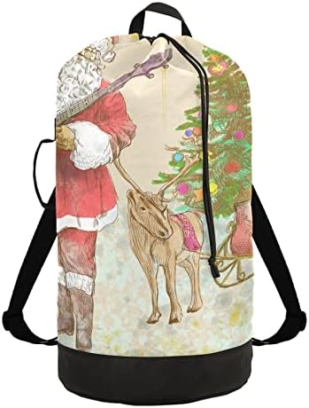 Noel Baba Müzisyen Noel Çamaşır torbası Sırt Çantası Ağır çamaşır torbası Omuz Askıları ile Seyahat çamaşır torbası Katlanabilir